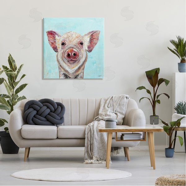 Stupell Industries Jen Seeley | Farmhouse Pig Blue Background Wall Art
