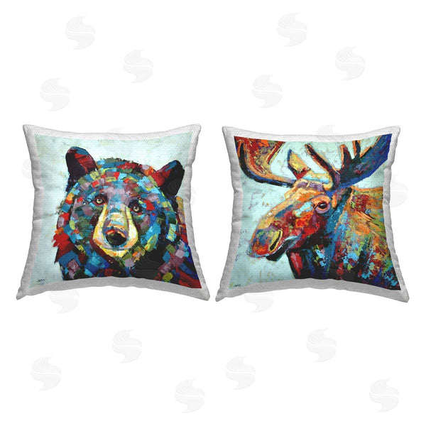 Stupell Industries Jen Seeley | Modern Vivid Wildlife Moose Bear Printed Throw Pillow Set