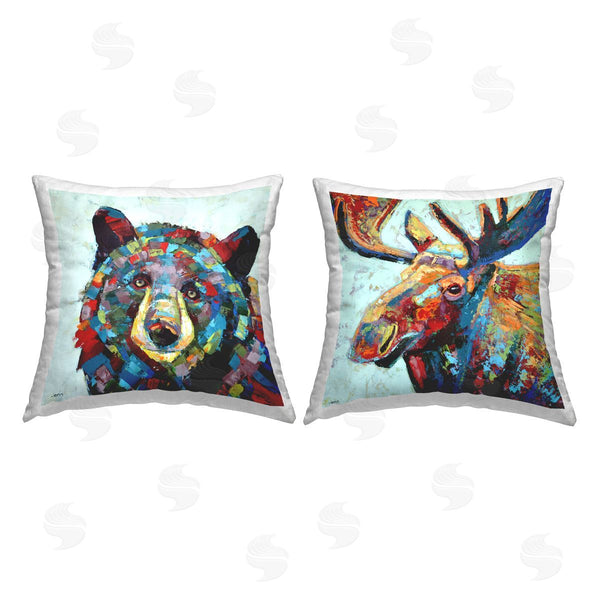 stupell industries Jen Seeley | Modern Vivid Wildlife Moose Bear Printed Throw Pillow Set