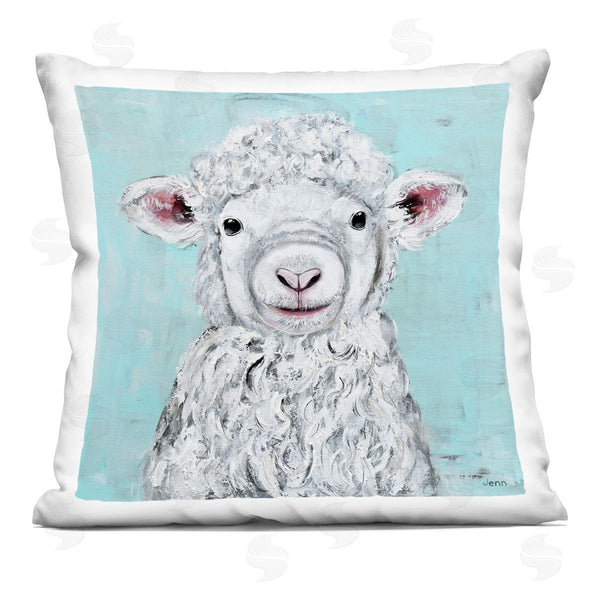 stupell industries Jen Seeley | Smiling Baby Sheep Animal Printed Throw Pillow