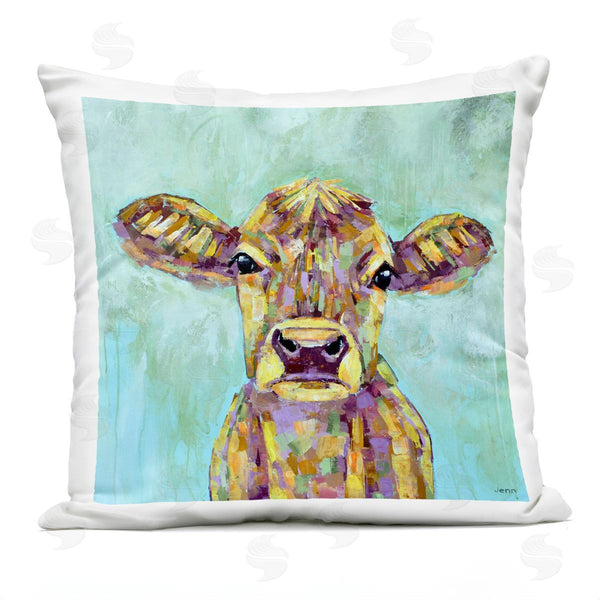 Stupell Industries Jen Seeley | Vivid Blue Country Calf Cattle Printed Throw Pillow