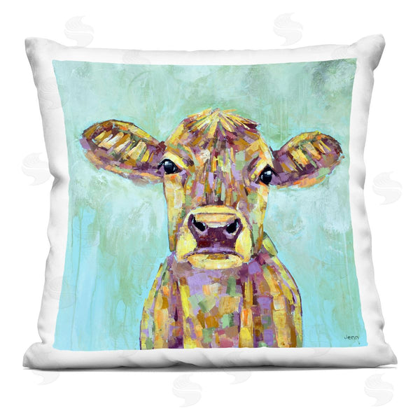 stupell industries Jen Seeley | Vivid Blue Country Calf Cattle Printed Throw Pillow