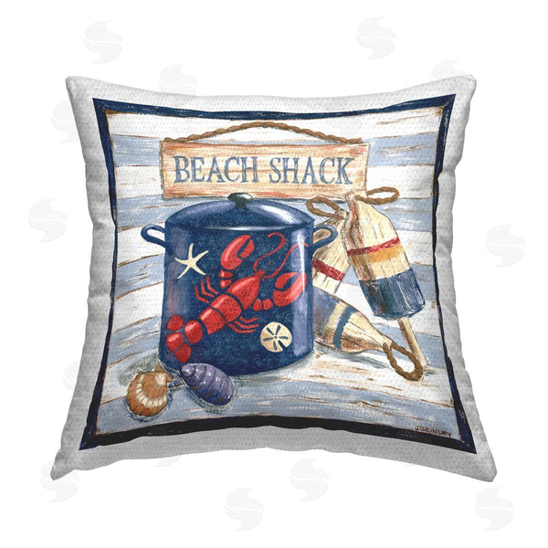 Stupell Industries Jennifer Brinley | Beach Shack On Stripes Printed Throw Pillow