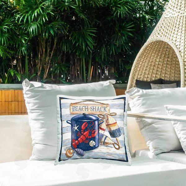 Stupell Industries Jennifer Brinley | Beach Shack On Stripes Printed Throw Pillow