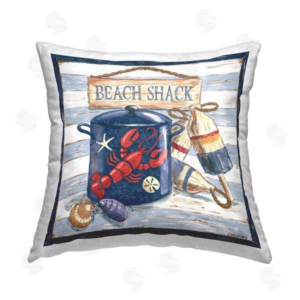 stupell industries Jennifer Brinley | Beach Shack on Stripes Printed Throw Pillow