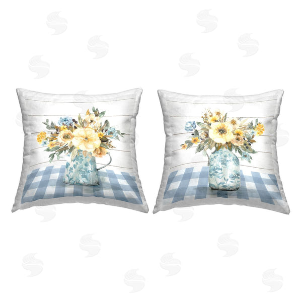stupell industries Jennifer Brinley | Country Florals on Gingham Printed Throw Pillow Set