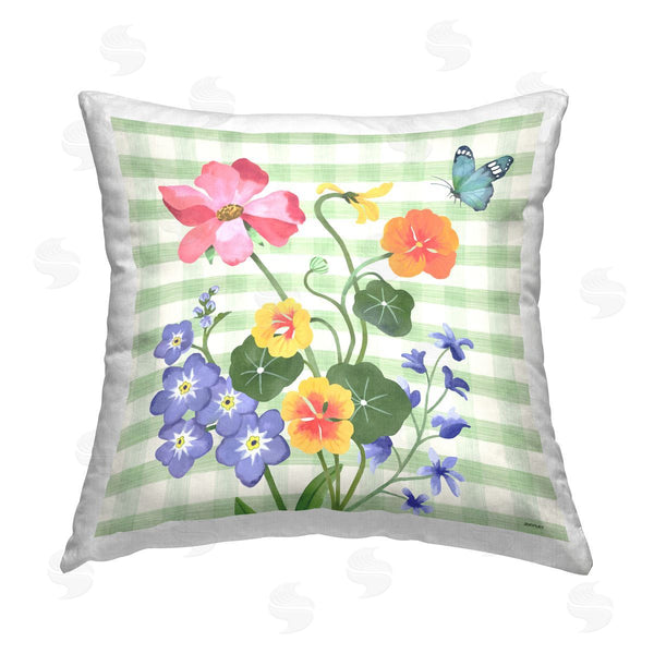 stupell industries Jennifer Brinley | Flowers on Green Gingham Printed Throw Pillow