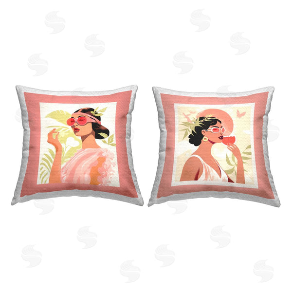 Stupell Industries Jennifer Brinley | Glam Summer Fashion Girls Printed Throw Pillow Set