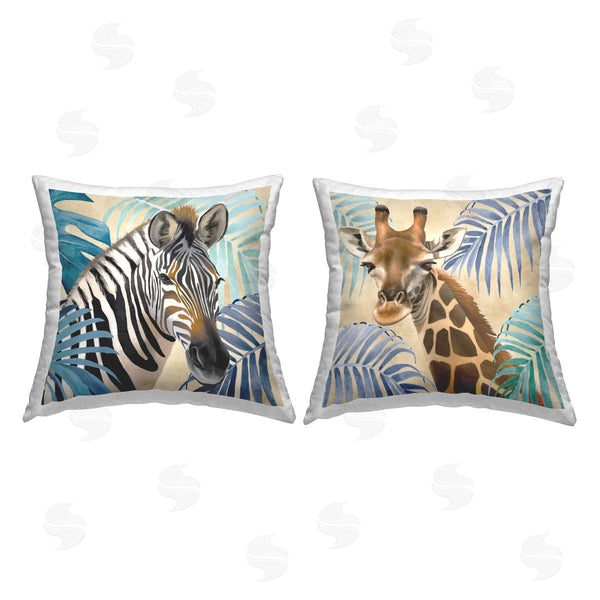 stupell industries Jennifer Brinley | Jungle Animals with Leaves Printed Throw Pillow Set