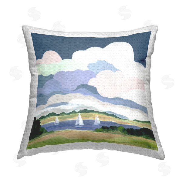 Stupell Industries Jennifer Brinley | Lake Sailboats With Clouds Printed Throw Pillow