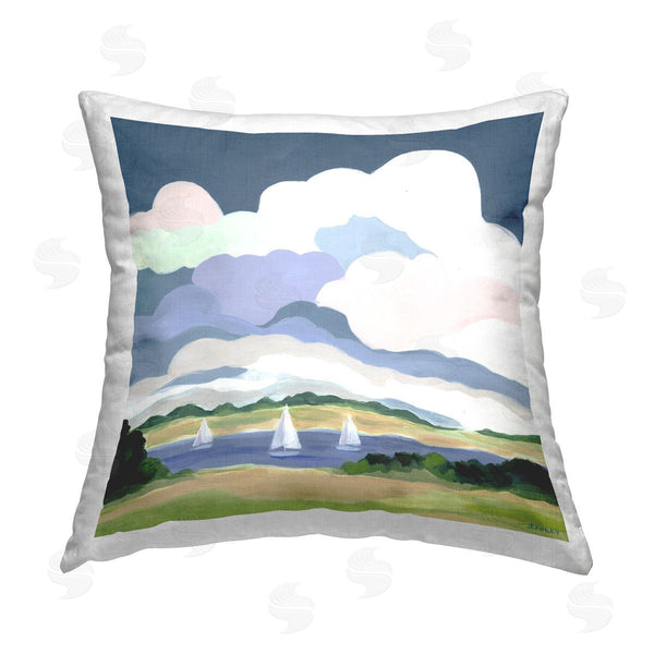 stupell industries Jennifer Brinley | Lake Sailboats with Clouds Printed Throw Pillow