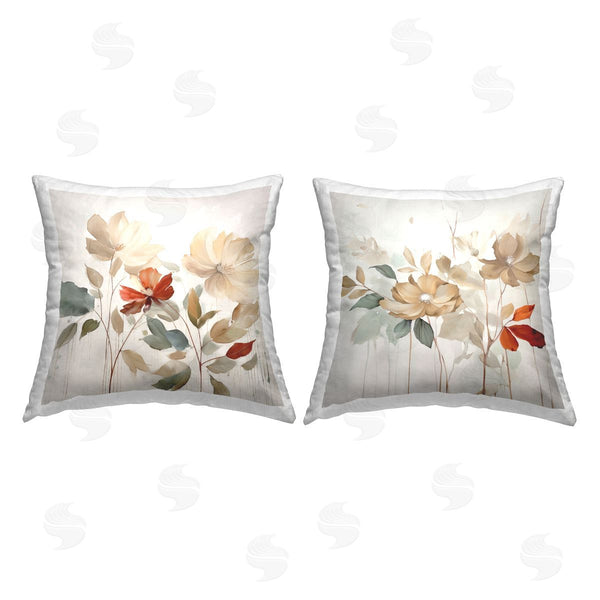 stupell industries Jennifer Brinley | Neutral Blooming Flowers Printed Throw Pillow Set