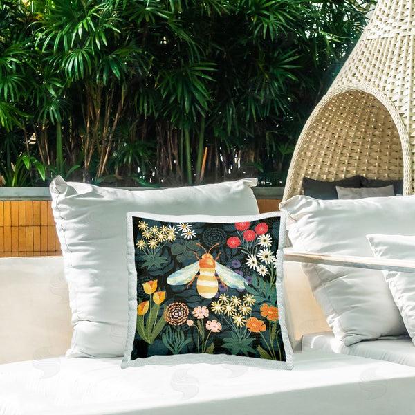 Stupell Industries Jennifer Brinley | Patterned Bee In Garden Printed Throw Pillow