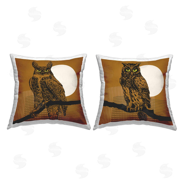 stupell industries Jennifer Brinley | Perched Owls Patterned Printed Throw Pillow Set