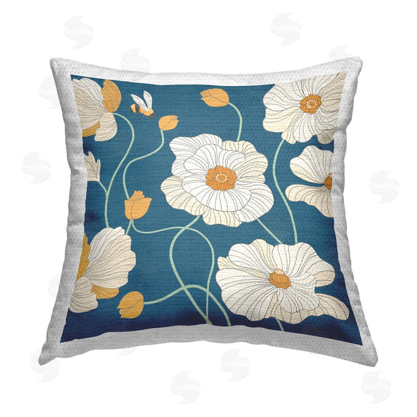 Stupell Industries Jennifer Brinley | Poppy Flowers On Blue Printed Throw Pillow