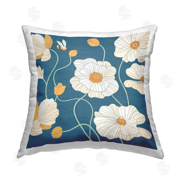 stupell industries Jennifer Brinley | Poppy Flowers on Blue Printed Throw Pillow