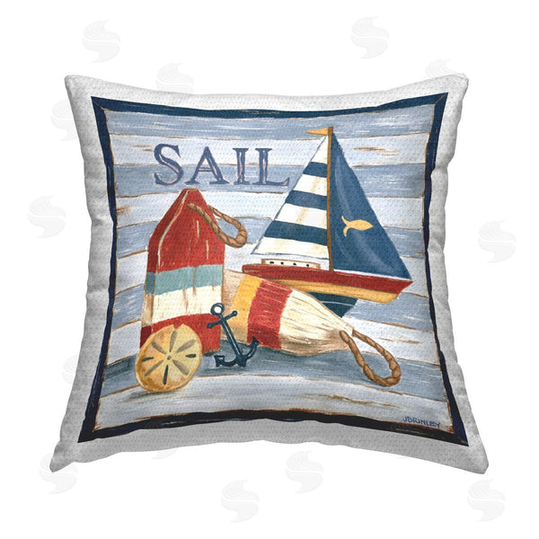 Stupell Industries Jennifer Brinley | Sail Boat & Buoys Printed Throw Pillow