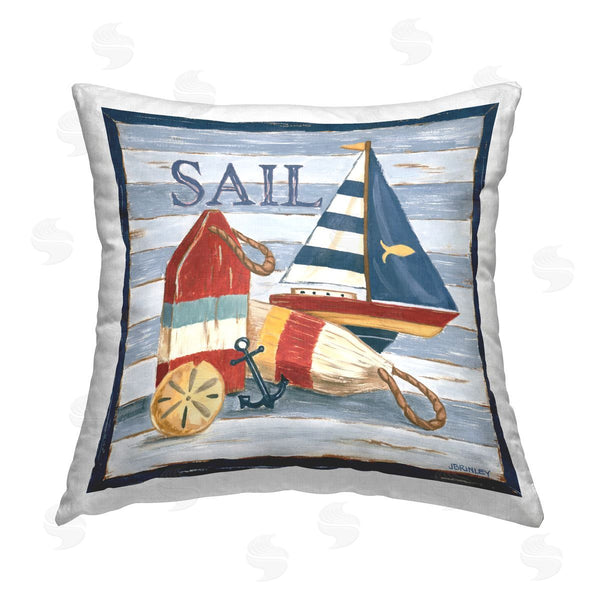 stupell industries Jennifer Brinley | Sail Boat & Buoys Printed Throw Pillow