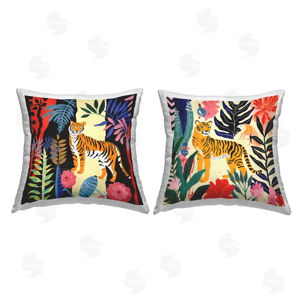 Stupell Industries Jennifer Brinley | Tigers & Patterned Leaves Printed Throw Pillow Set