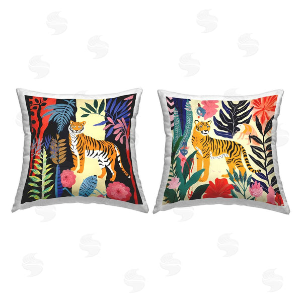 stupell industries Jennifer Brinley | Tigers & Patterned Leaves Printed Throw Pillow Set