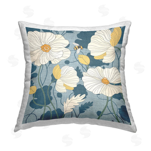 Stupell Industries Jennifer Brinley | White Poppies With Bee Printed Throw Pillow