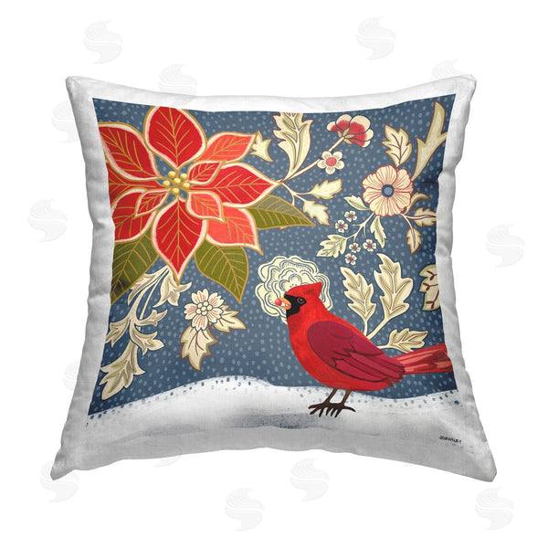 stupell industries Jennifer Brinley | Winter Cardinal & Flowers Printed Throw Pillow