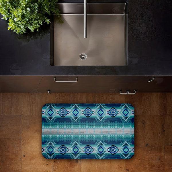 Stupell Industries Jennifer Ellory | Blue Boho Geometric Anti-Fatigue Mat