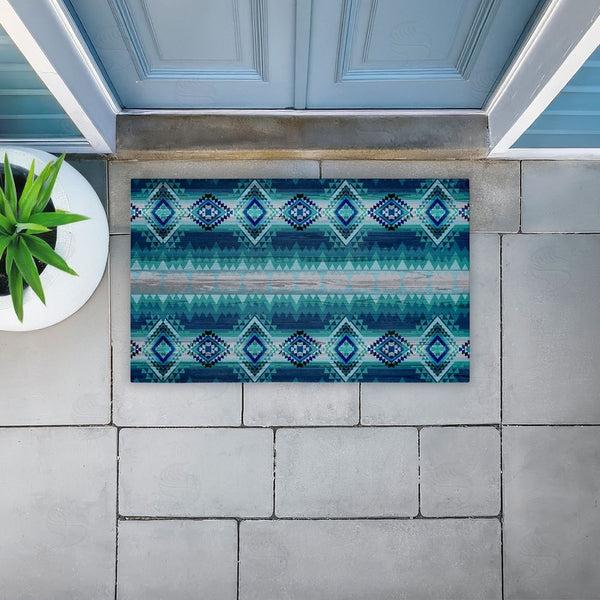 Stupell Industries Jennifer Ellory | Blue Boho Geometric Non-Woven Door Mat