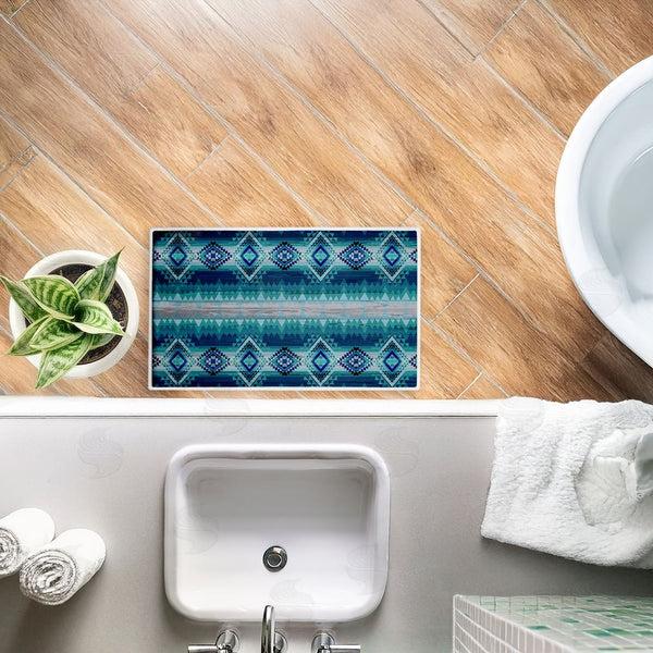 Stupell Industries Jennifer Ellory | Blue Boho Geometric Plush Bath Mat