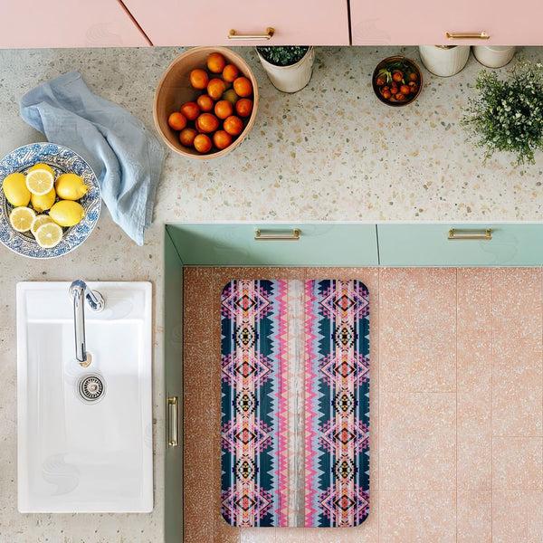 Stupell Industries Jennifer Ellory | Boho Geometric Pink & Blue Anti-Fatigue Mat