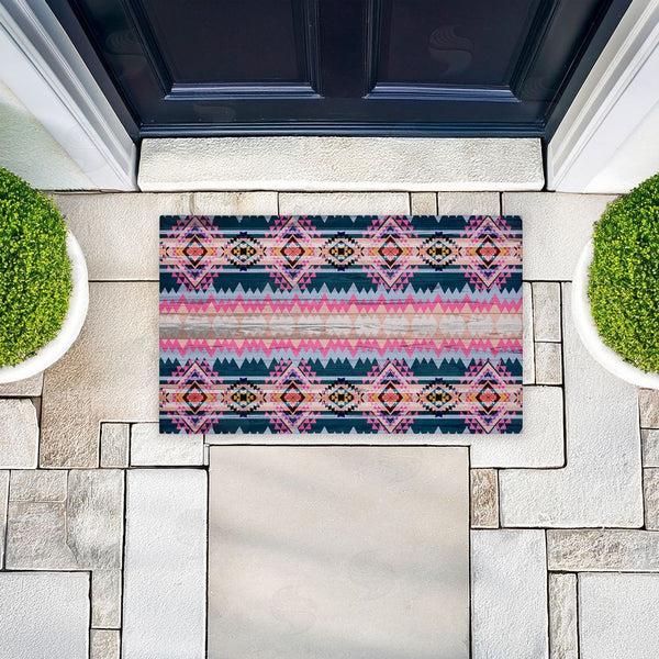 Stupell Industries Jennifer Ellory | Boho Geometric Pink & Blue Non-Woven Door Mat