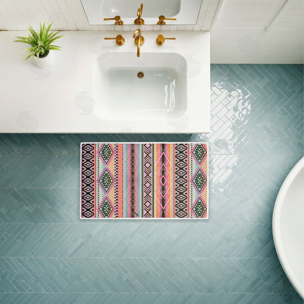 Stupell Industries Jennifer Ellory | Boho Geometric Stripes Plush Bath Mat