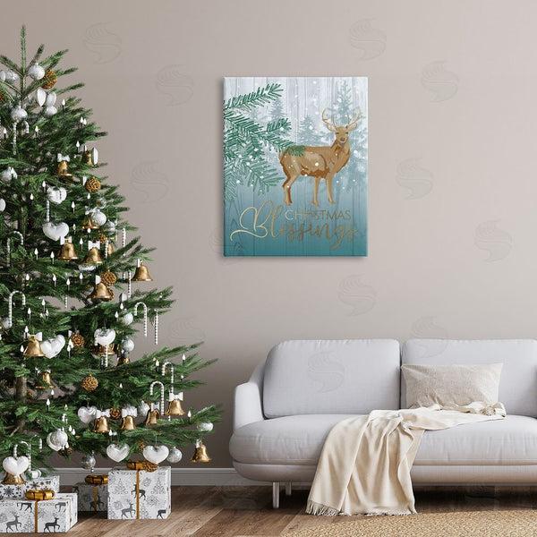 Stupell Industries Jennifer Ellory | Christmas Blessings Deer & Fir Motif Glam Detail Wall Art