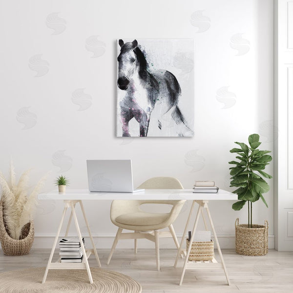 Stupell Industries Jennifer Ellory | Distressed Patch Line Wild Horse Portrait Black Pink Wall Art