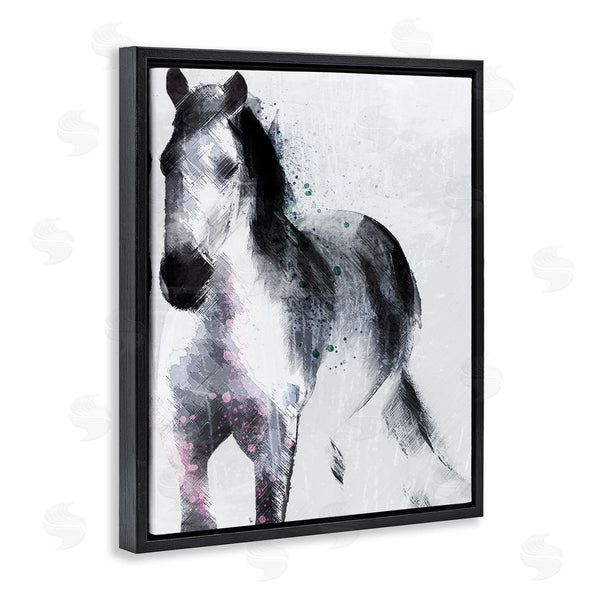 Stupell Industries Jennifer Ellory | Distressed Patch Line Wild Horse Portrait Black Pink Wall Art