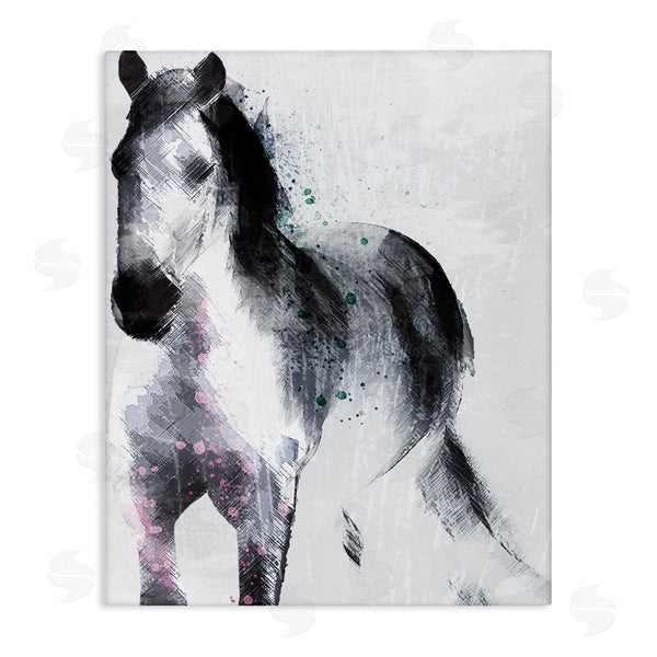 stupell industries Jennifer Ellory | Distressed Patch Line Wild Horse Portrait Black Pink Wall Art