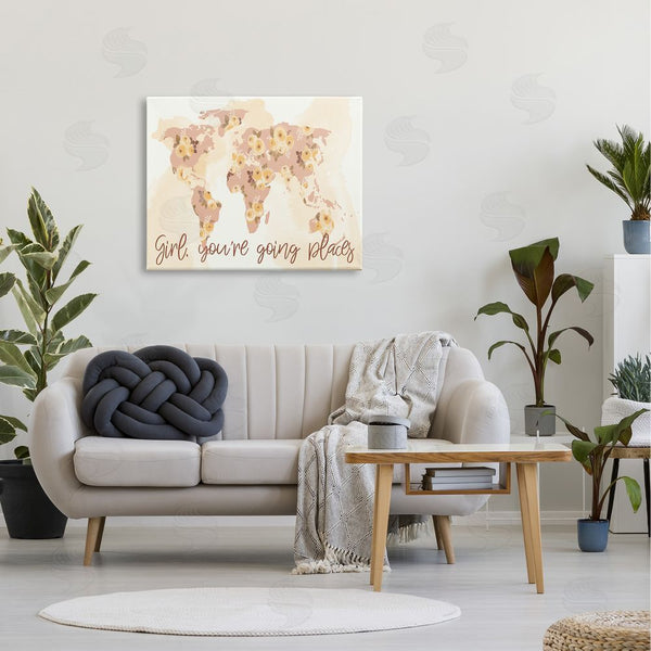 Stupell Industries Jennifer Ellory | Girl You're Going Places Yellow Flower Blossom Map Wall Art