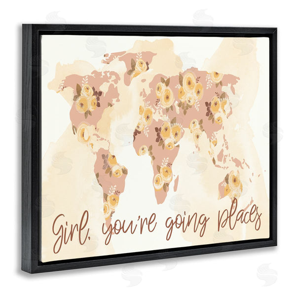 Stupell Industries Jennifer Ellory | Girl You're Going Places Yellow Flower Blossom Map Wall Art