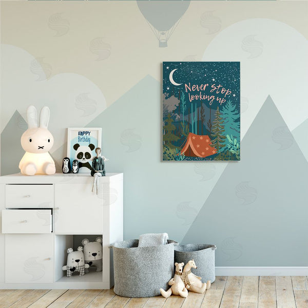 Stupell Industries Jennifer Ellory | Never Stop Looking Up Phrase Night Sky Camping Wall Art