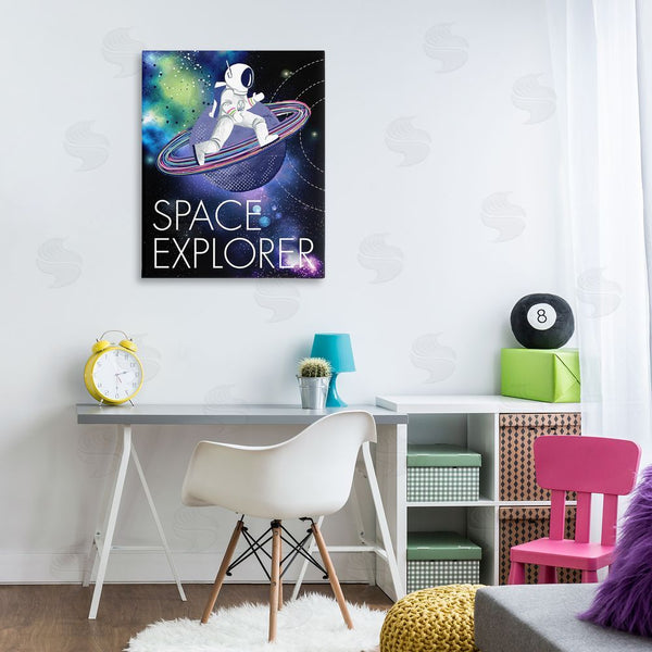 Stupell Industries Jennifer Ellory | Space Explorer Starry Universe Astronaut On Galaxy Planet Wall Art