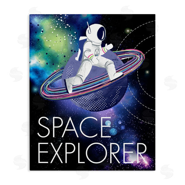 stupell industries Jennifer Ellory | Space Explorer Starry Universe Astronaut on Galaxy Planet Wall Art