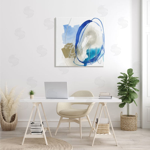 Stupell Industries Jennifer Goldberger | Circular Abstraction Chaotic Rigid Lines Blue Brown Wall Art