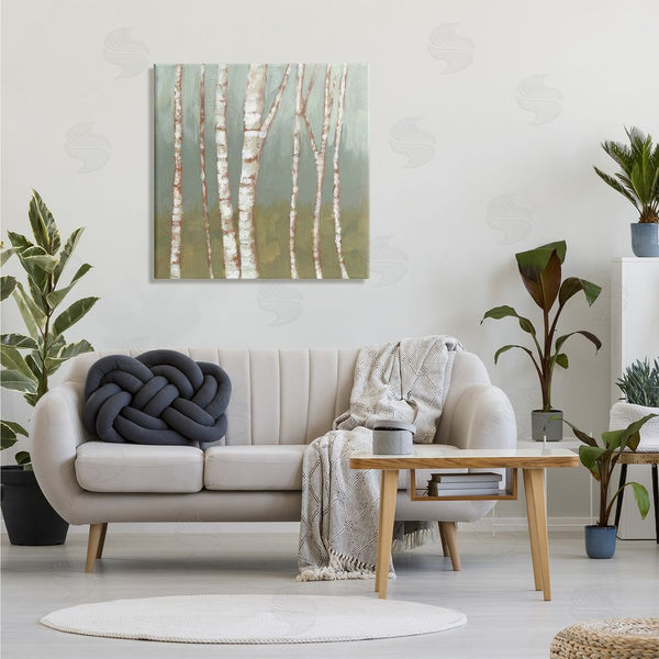Stupell Industries Jennifer Goldberger | Contemporary Birch Tree Bark Soft Green Forest Landscape Wall Art