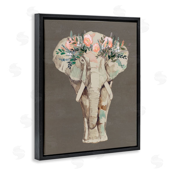 Stupell Industries Jennifer Goldberger | Elephant Floral Crown Brown
