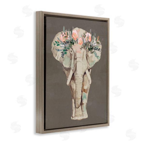 Stupell Industries Jennifer Goldberger | Elephant Floral Crown Brown