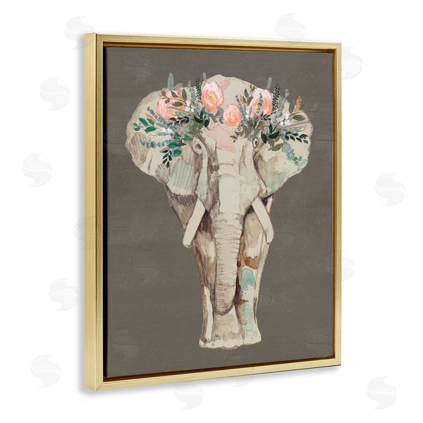 Stupell Industries Jennifer Goldberger | Elephant Floral Crown Brown