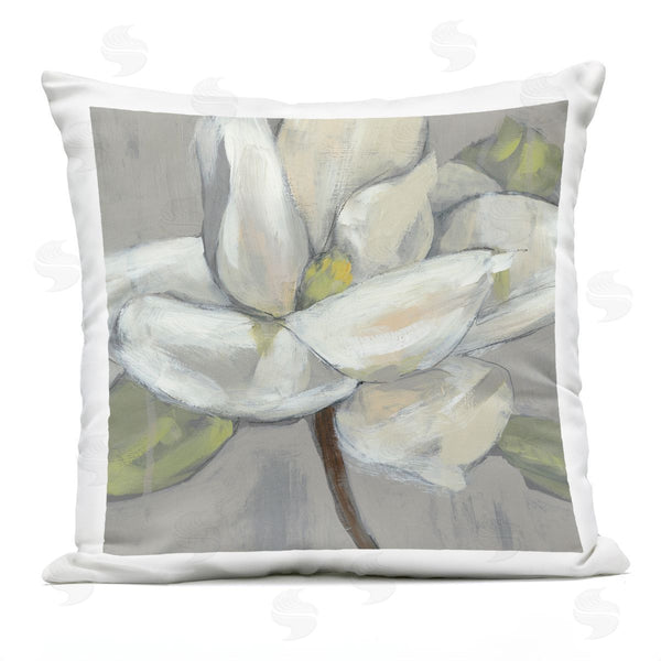 Stupell Industries Jennifer Goldberger | Magnolia Flower Petals Grey Green Painting Printed Throw Pillow