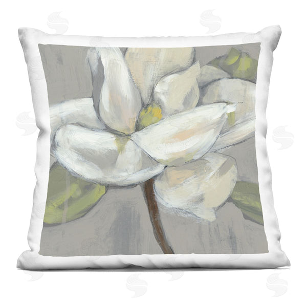 stupell industries Jennifer Goldberger | Magnolia Flower Petals Grey Green Painting Printed Throw Pillow
