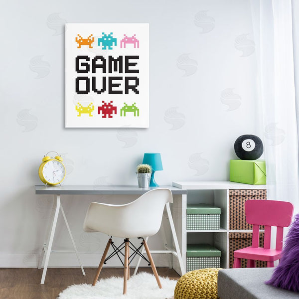 Stupell Industries Jennifer McCully | Game Over Phrase Retro Pixel Monster Sprites Wall Art