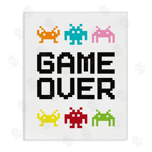 stupell industries Jennifer McCully | Game Over Phrase Retro Pixel Monster Sprites Wall Art